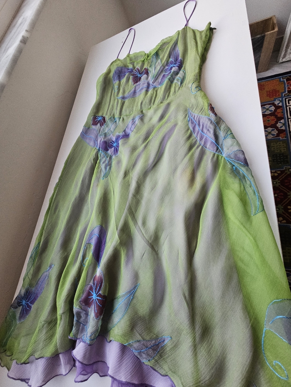 Vintage Handmade Embroidered Layered Silk Watercolor Fairy Dress - Picture 10 of 14